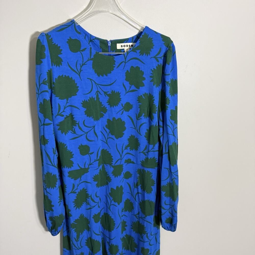 Boden Floral Long Sleeve Midi Dress Green Blue Size US 12R UK 16R Pockets A-line - Picture 6 of 10